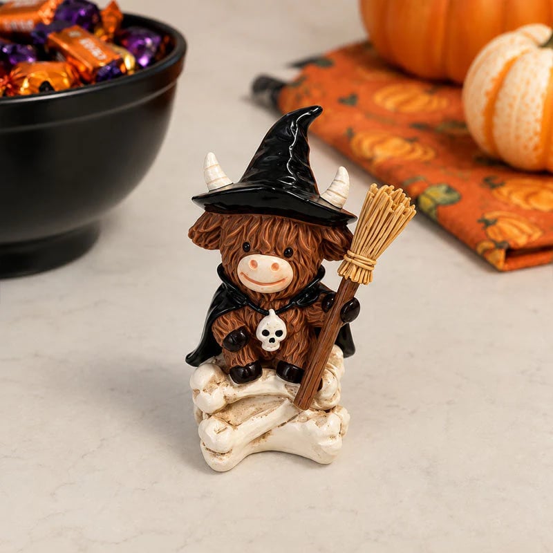 ð¥Last Day 50% OFF ð®Halloween Highland Cow Witch Ornament â Spooky-Cute Tabletop Decor for Mantel, Shelf & Candy Station