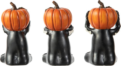 5.75" Jack-O'-Lantern Skull Figurine Statues | Collectible Halloween Decor (3-Pack)