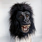 Black Gorilla Full-Head Costume Mask in Open-Eye or Eyeless Styles with Shaggy Fur and Open Mouth