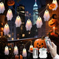 Halloween Ghost Decor - 10 LED Battery Operated Halloween Decorations Lights, 8 Modes Light Up Ghost Garland, LED String Lights Indoor Outdoor for Party, Haunted House, Fireplace, Porch, Window Decor