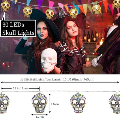 Halloween String Lights, Skull String Light Hallo ween Fall Fairy Light Battery/USB Powered Optional 2 Modes Cute Lights 2026 Indoor Outdoor Decor for Home Yard Patio (30 LED Halloween String Lights)