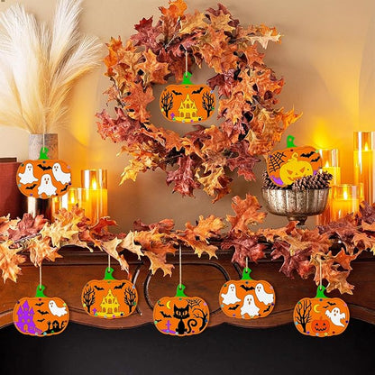 36PCS Wooden Pumpkins Ornaments to Paint Halloween Thanksgiving Decoration Cutouts Unfinished 3.5 inches, DIY Blank Unfinished Pumpkin Ornament for Home Harvest Crafts Hanging Autumn Decor（6Style）