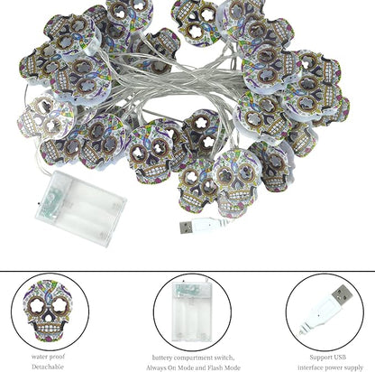 Halloween String Lights, Skull String Light Hallo ween Fall Fairy Light Battery/USB Powered Optional 2 Modes Cute Lights 2026 Indoor Outdoor Decor for Home Yard Patio (30 LED Halloween String Lights)