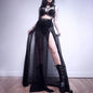 Black Lace Maxi Skirt with Sheer Design and Witchy Style
