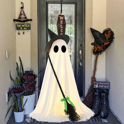 Halloween Ghost with Broom Outdoor Decoration – Eerie Spooky Ghost Ornament for Porch, Yard, Garden & Lawn, Indoor & Outdoor Halloween Party Decor