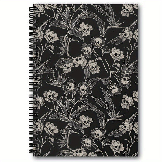 1pc Gothic Spiral Notebook Journal - Elegant Floral Gothic design with Black & White pages - Thick paper for Writing, Journaling, Office, School, Trav