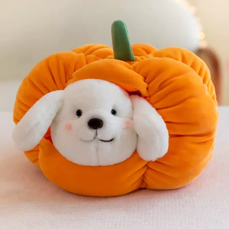 Cute Kitty and Puppy with Pumpkin