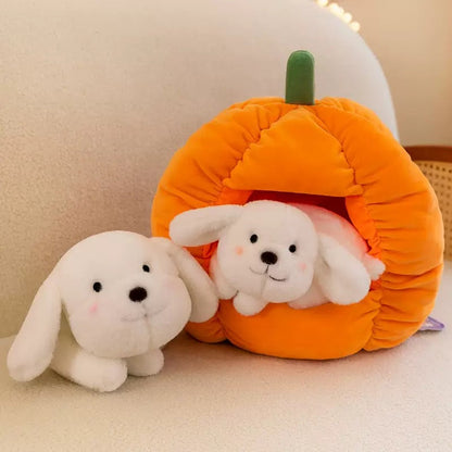 Cute Kitty and Puppy with Pumpkin