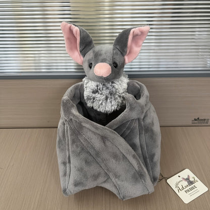 Giant Bat Plush Stuffed Animal 23 Inch Wingspan Soft Grey Spooky Bat Toy Halloween Decor Gift for Kids Adults Bat Lovers Gothic Fans Animal Lovers