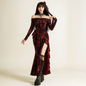 Ashen Flame Gothic Slit Bodycon Dress for Halloween